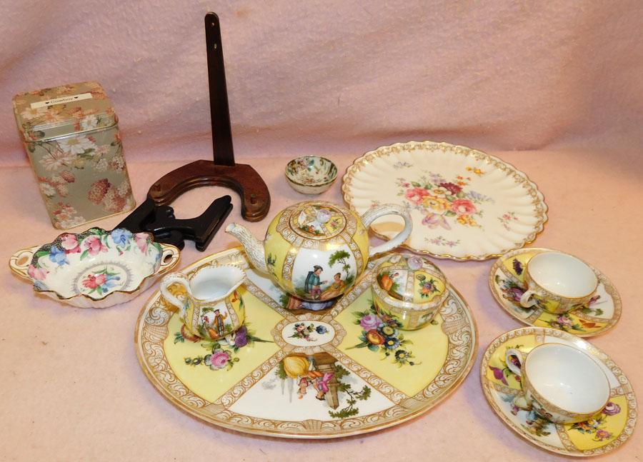 Hand Painted Porcelain Tea Set, Plate Stands, Tin Box (1 of 6)