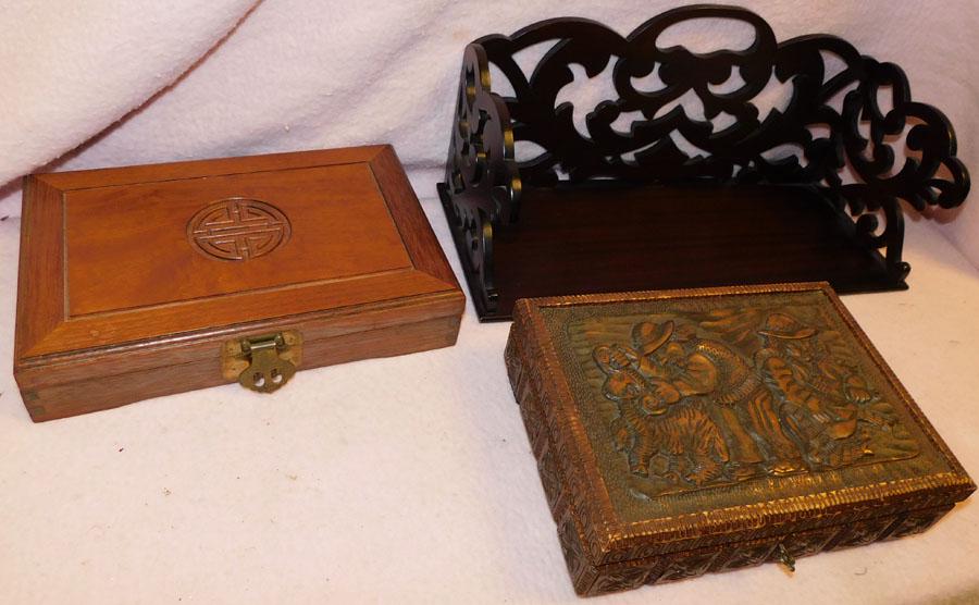Mahogany Shelf & 2 Wooden Boxes (1 of 5)