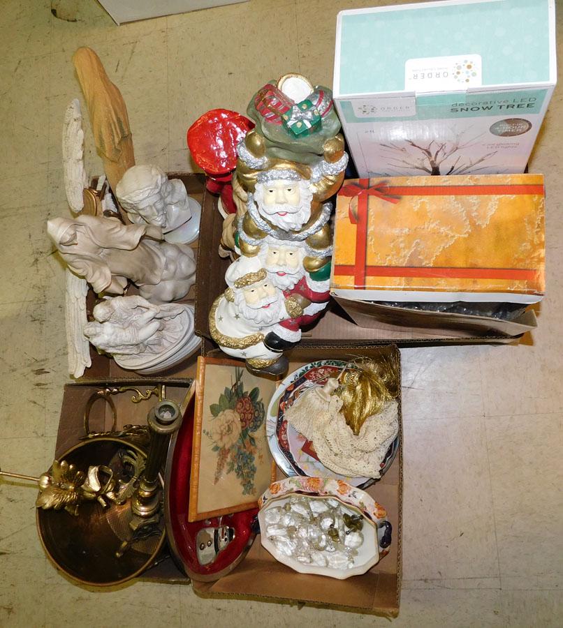 Lot of Christmas Decor, Brass Jardiniere, & Other Items (1 of 7)