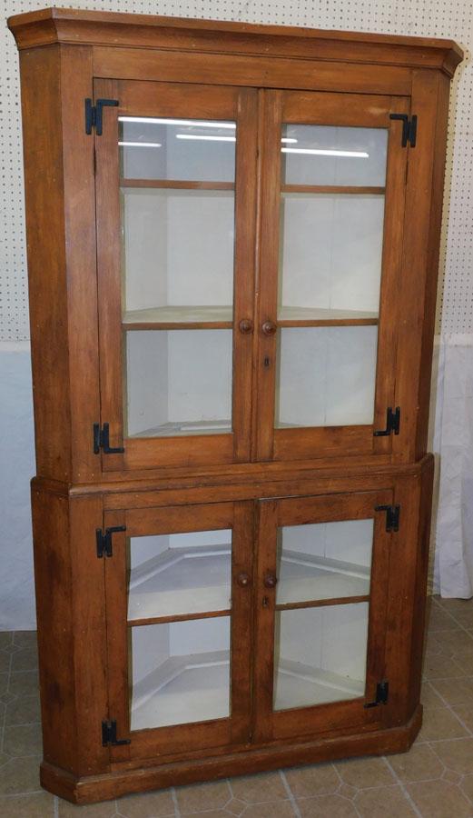 Antique Pine Glass Door Corner Cabinet (1 of 4)