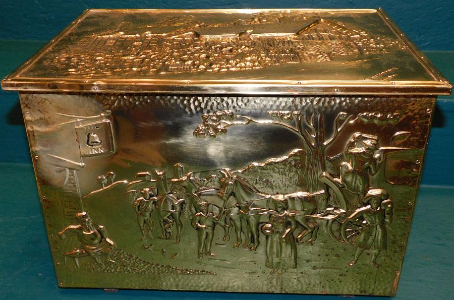 Brass Decorated Embossed Kindling Box (1 of 4)