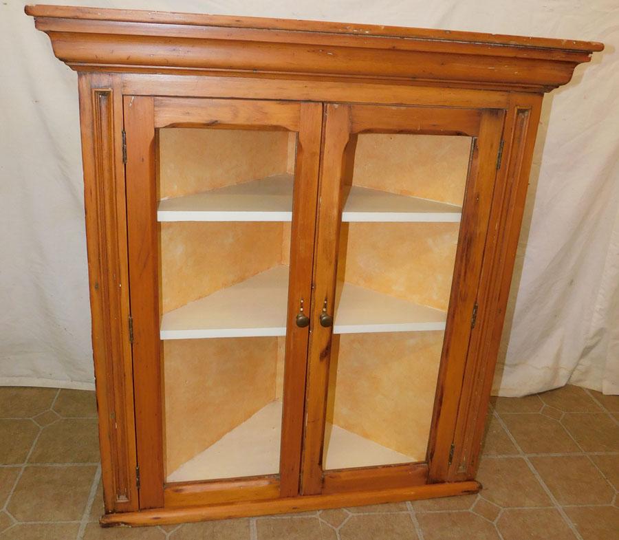 Antique Pine Hanging Glass Door Corner Cabinet (1 of 2)