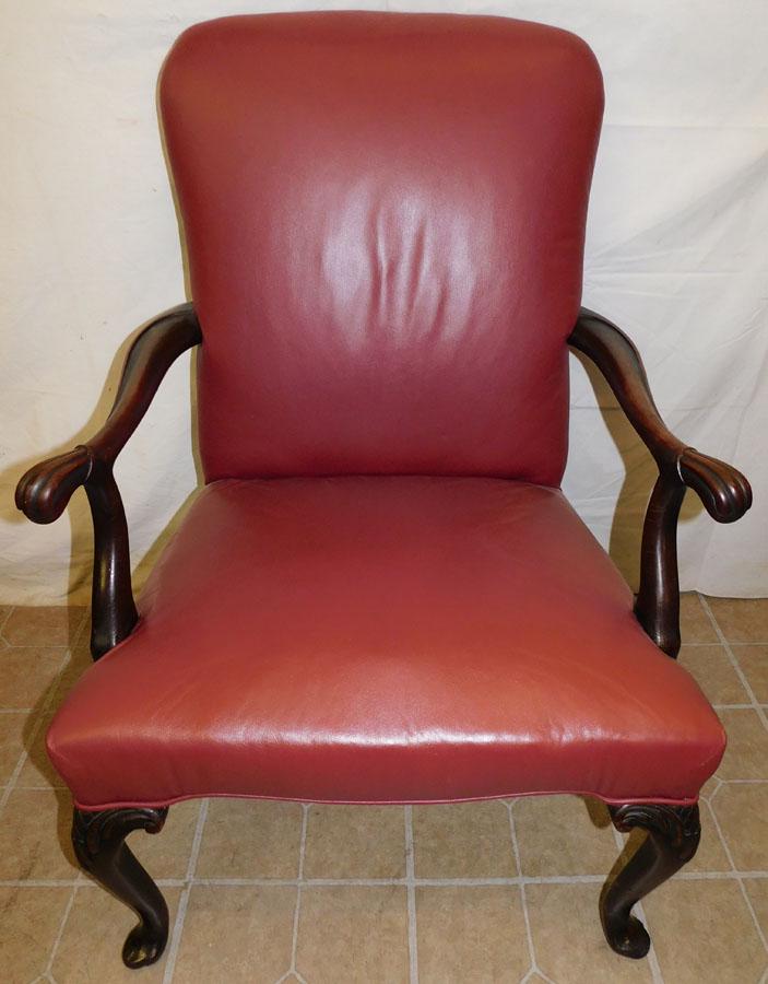 Mahogany Queen Anne Leather Arm Chair (1 of 5)