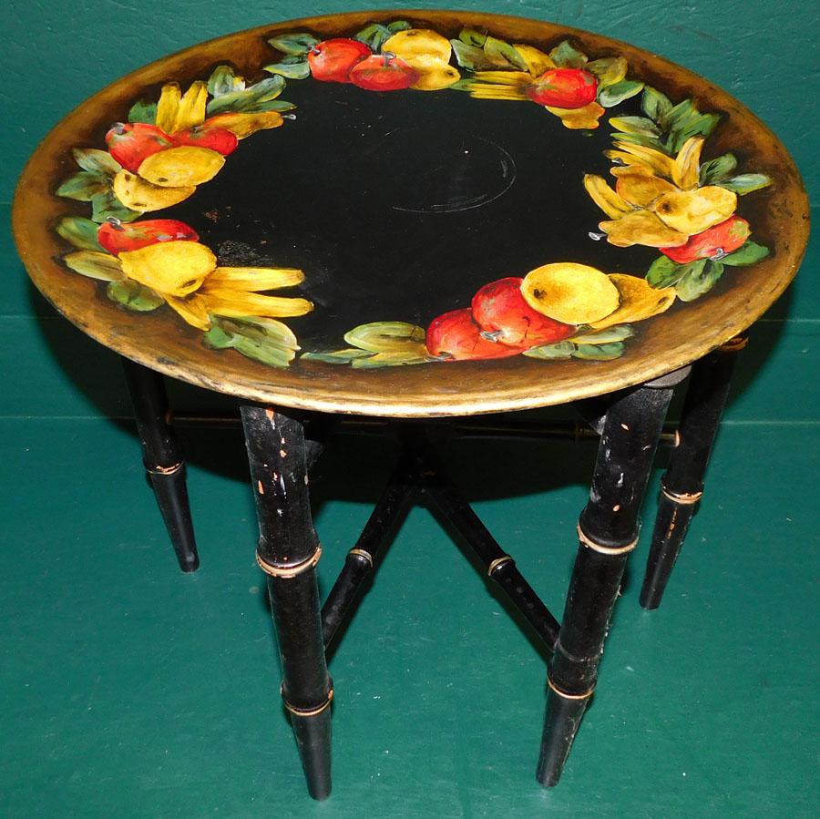 Tole Paint Decorated Tray On Faux Bamboo Base (1 of 3)