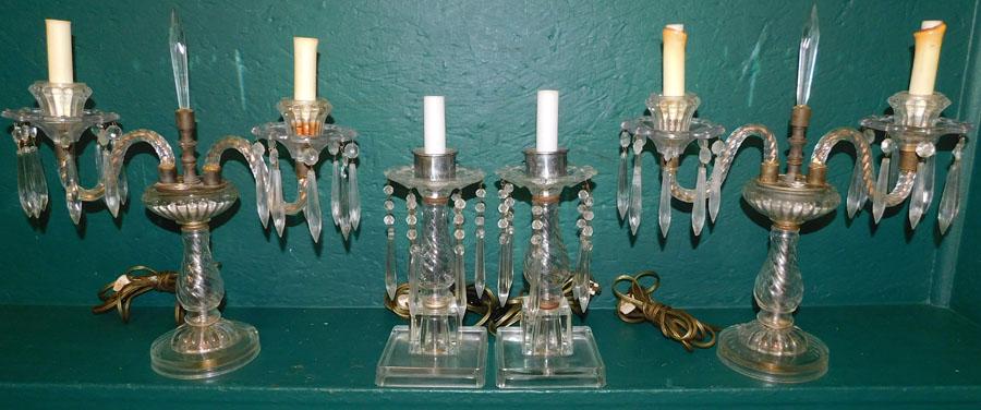 Pr Glass Candelabras W/ Prisms & Pr Lamps W/ Prisms (1 of 5)
