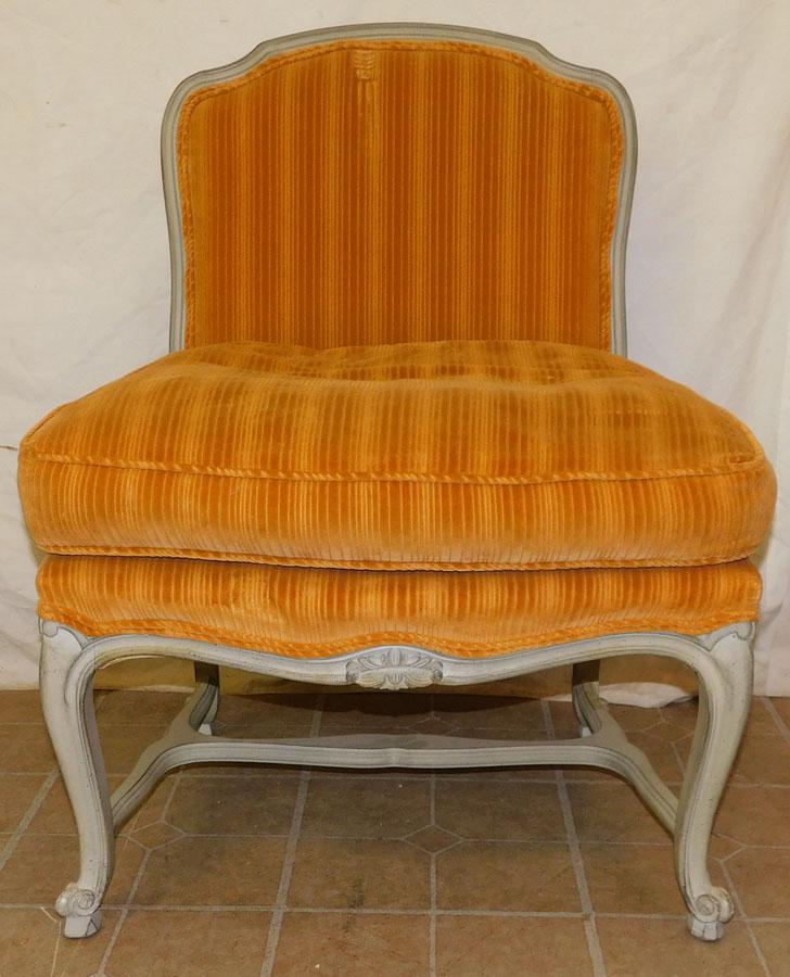 Louis XV Paint Decorated Slipper Chair: Louis XV Paint Decorated Slipper Chair. 33 3/4" H