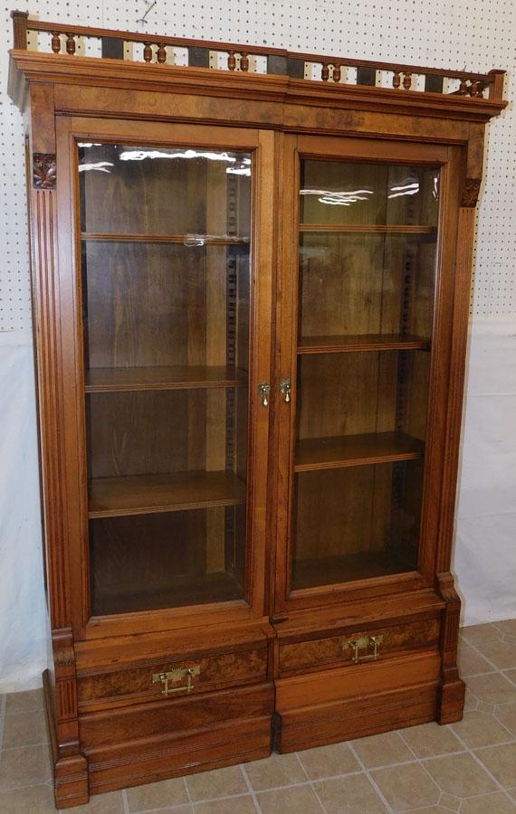 19th C Walnut & Burl Walnut 2 Part Bookcase (1 of 5)