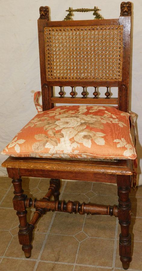 Oak Lions Head Carved Side Chair W/ Cane Back & Bottom (1 of 5)