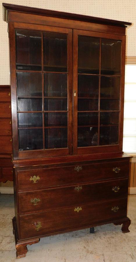 Mahogany 2 Part Chippendale Wall Cabinet: Mahogany 2 Part Chippendale Wall Cabinet. 52" W 18 1/4" D 92" H