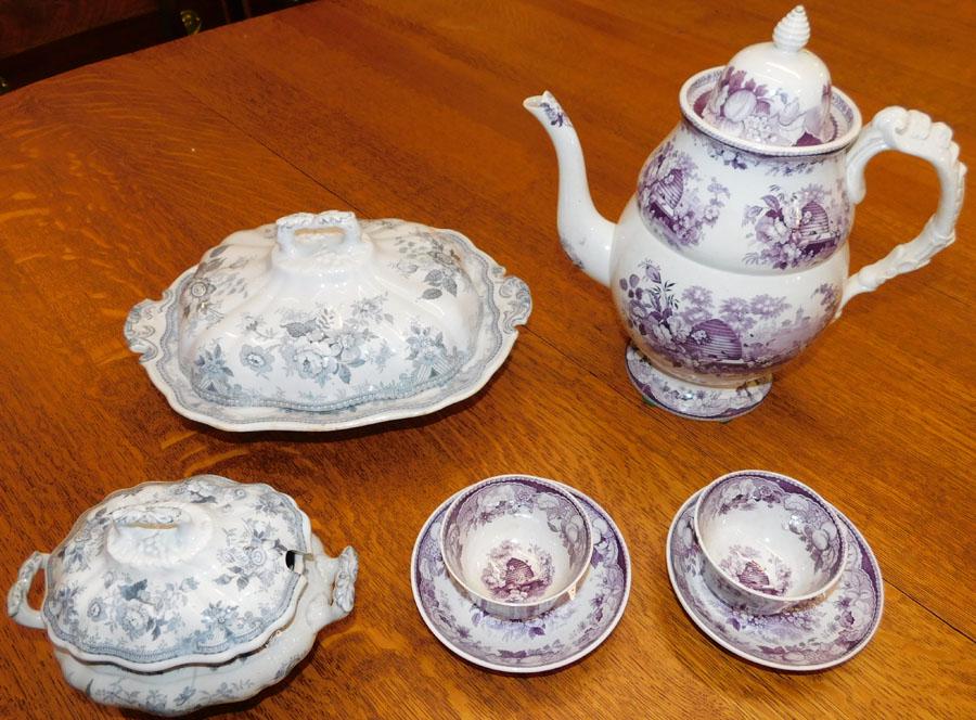 5 Pc 19th C Transfer Ware - Hairlines & Chips (1 of 15)