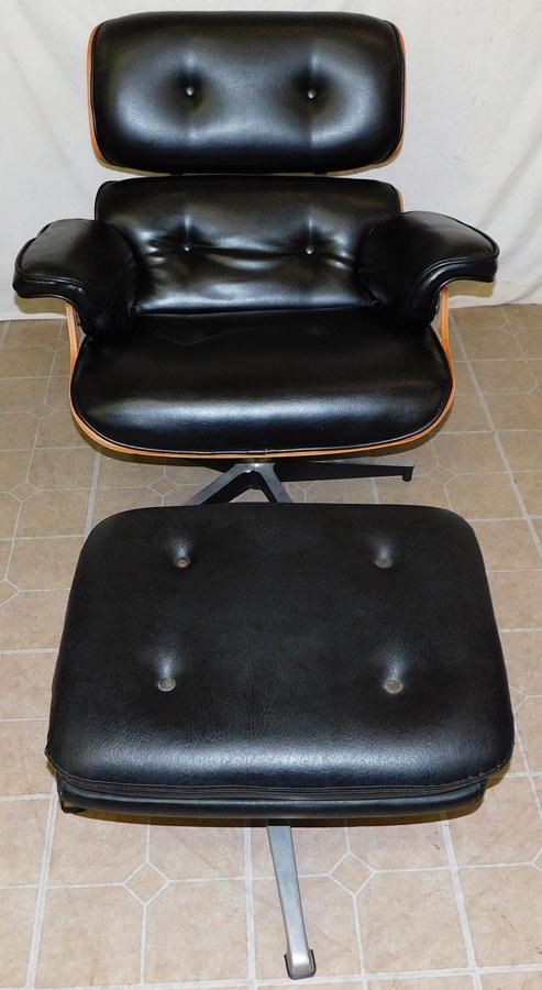 Mid-Century Modern Black Leather Chair & Vinyl Ottoman (1 of 13)