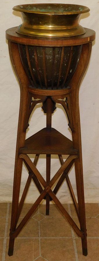Edwardian Brass & Mahogany Inlay Jardinière Stand (1 of 4)
