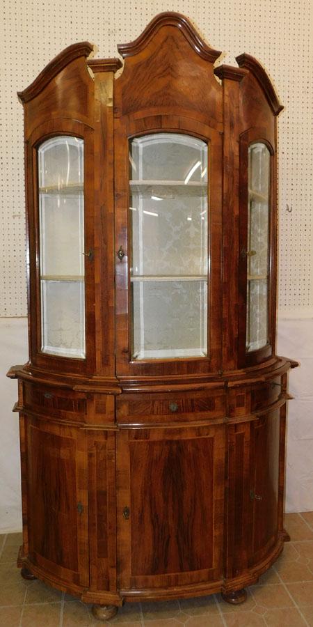 Italian Walnut & Burl Walnut 2 Part Vitrine Cabinet (1 of 8)