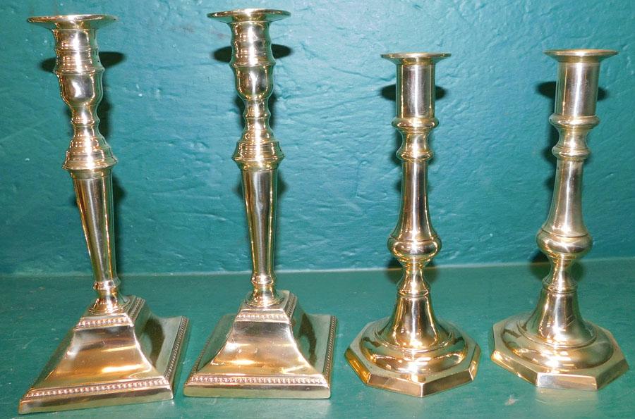 Two Pair Antique Polished Brass Candlesticks (1 of 2)