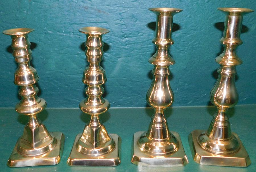 2 Pair Antique Polished Brass Push-Up Candlesticks (1 of 2)