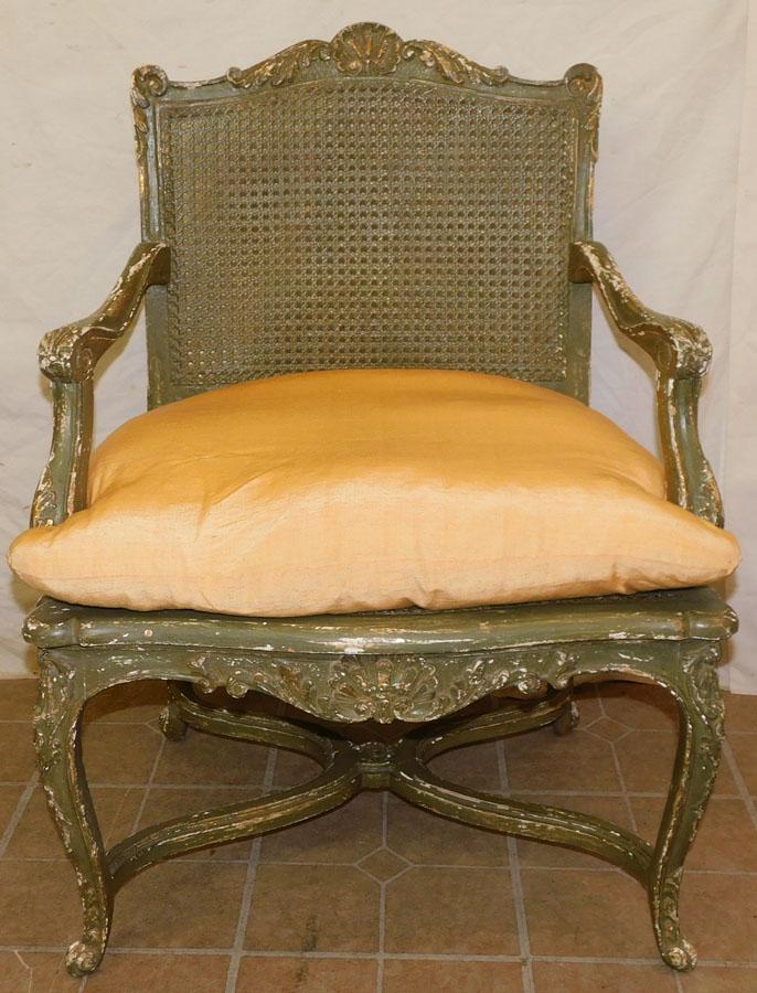 Regency Style Green Paint Carved Arm Chair (1 of 4)