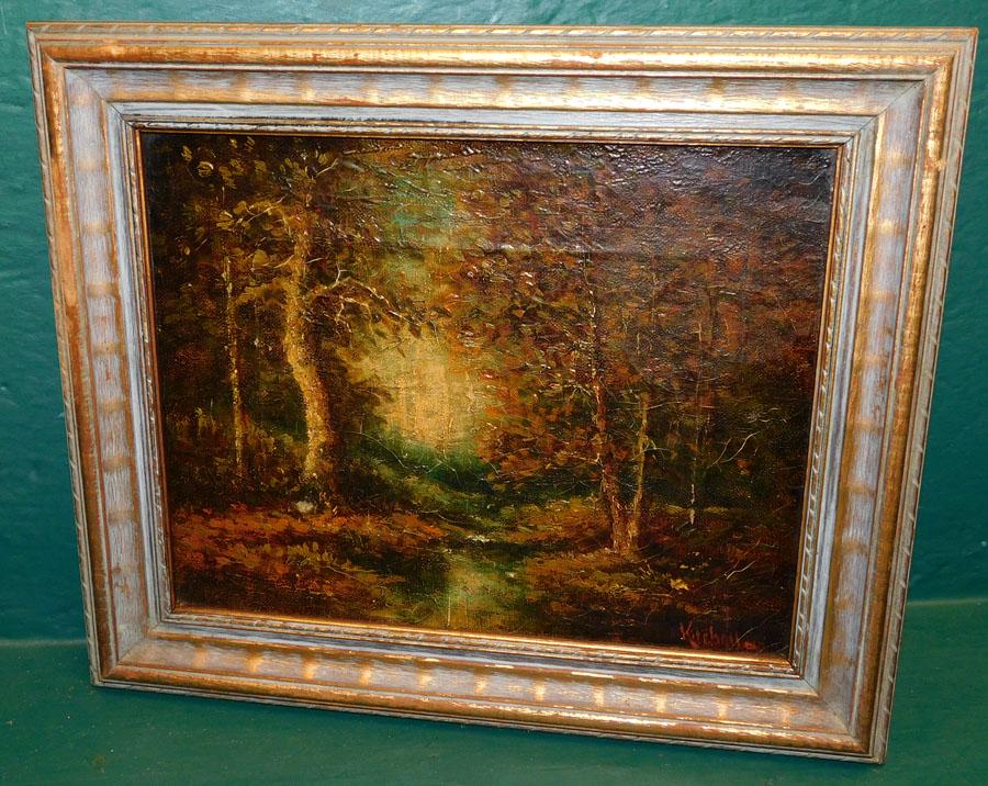 19th C Oil on Canvas Stream Scene - Signed (1 of 3)