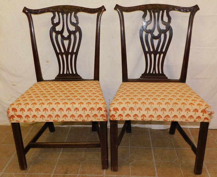 Pair 19th C Carved Mahogany Chippendale Chairs: Pair 19th C Carved Mahogany Chippendale Chairs. 36 1/2" H