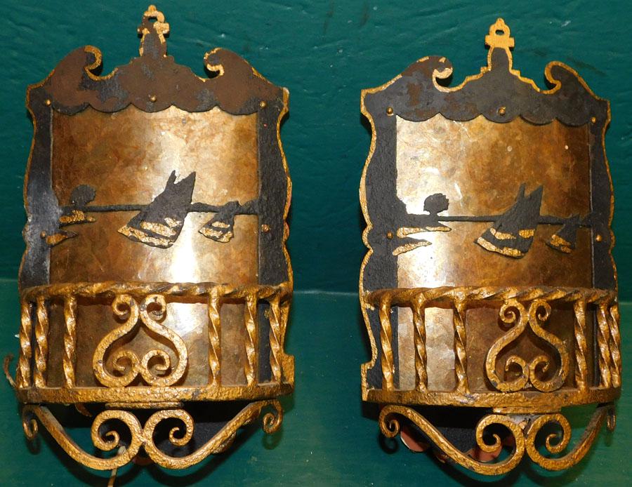 Pair Arts & Crafts Wrought Iron & Mica Sconces (1 of 2)