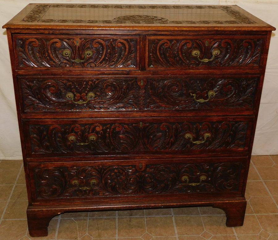 19th C Carved Oak 2/3 Drawer Chest (1 of 8)