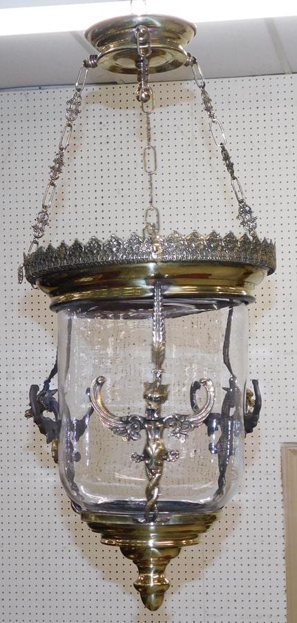 Gothic Style Brass & Glass Candle Bell Jar Chandelier (1 of 7)