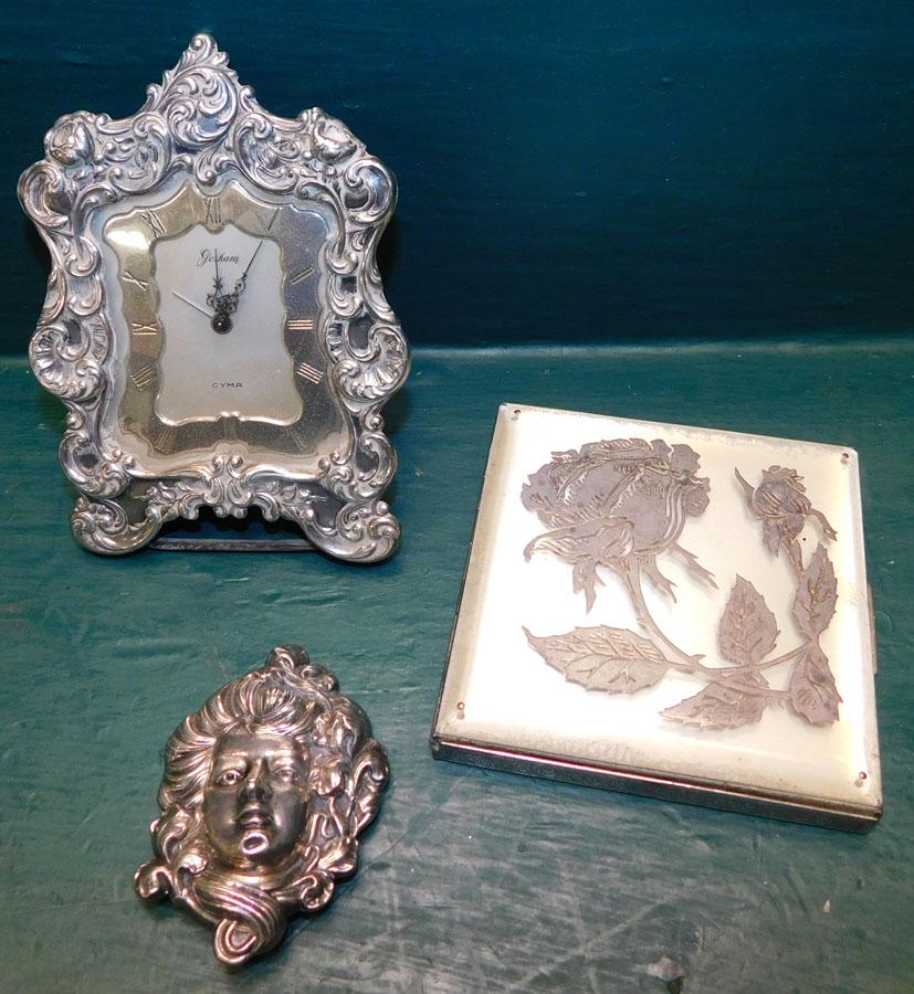 Sterl Pin, Gorham Sterl Framed Clock, SP Compact (1 of 6)