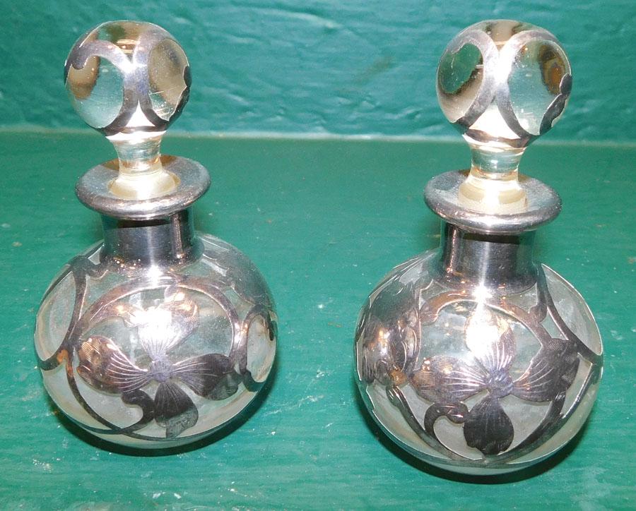 Two Sterling Overlay Glass Scent Bottles (1 of 3)