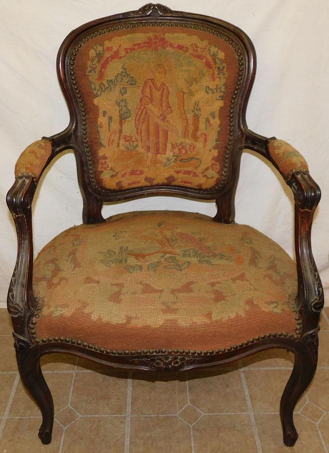 Louis XV Carved Walnut Needlepoint Fauteuil (1 of 5)