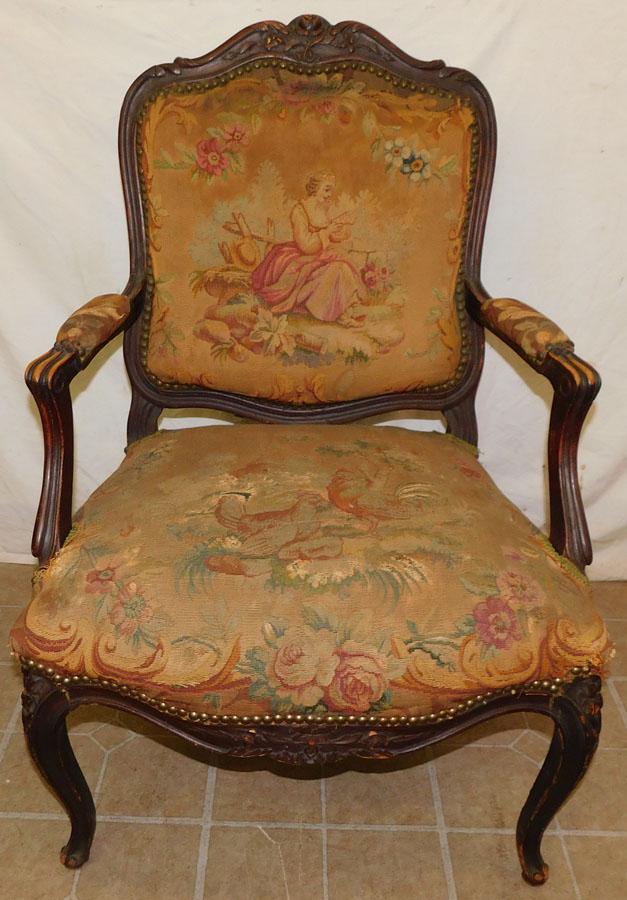 Louis XV Carved Walnut Needlepoint Fauteuil (1 of 5)