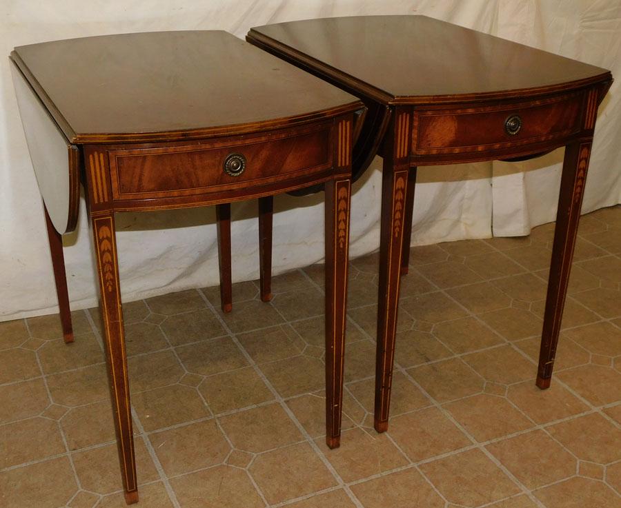 Pair Bell Flower Inlay Mahogany Pembroke Tables (1 of 6)
