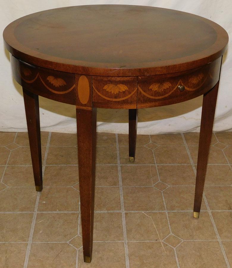 Mahogany Banded Top Drum Table W/ Two Drawers (1 of 4)