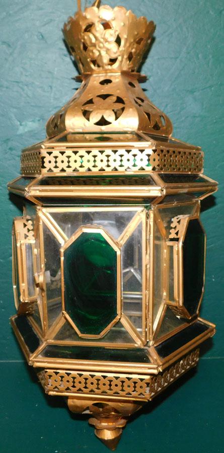 Forest Green Glass & Pntd Metal Continental Lantern (1 of 4)