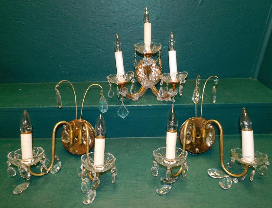 Pr Brass & Glass Wall Sconces & Metal & Glass Sconce (1 of 3)