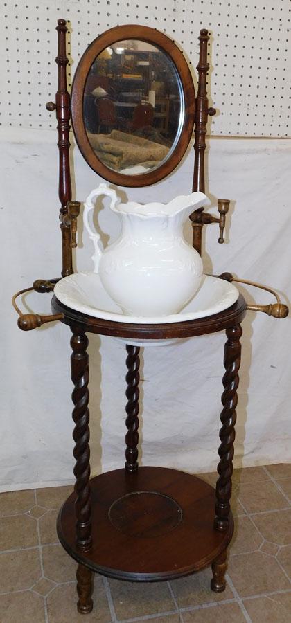 Mahog Wash Stand W/ Porcelain Bowl & Pitcher (1 of 2)