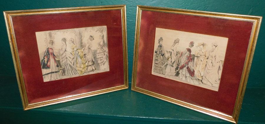 Two Framed Hand Colored Fashion Prints (1 of 4)