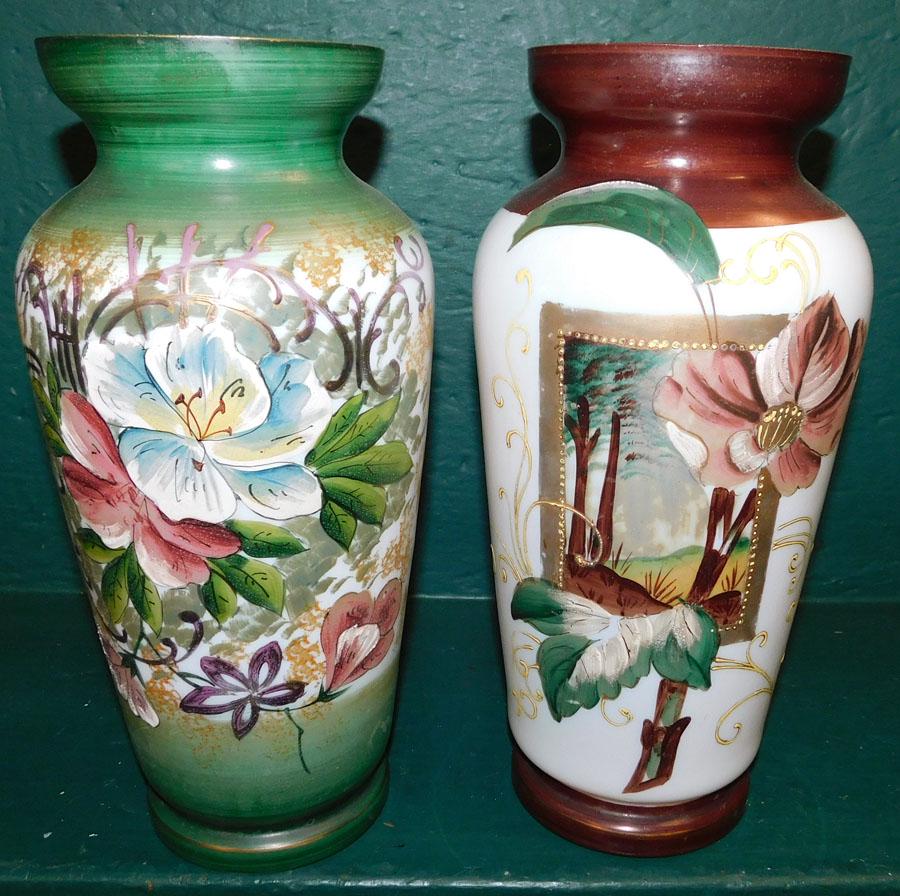Pair Hand Paint Decorated Bristol Vases (1 of 4)