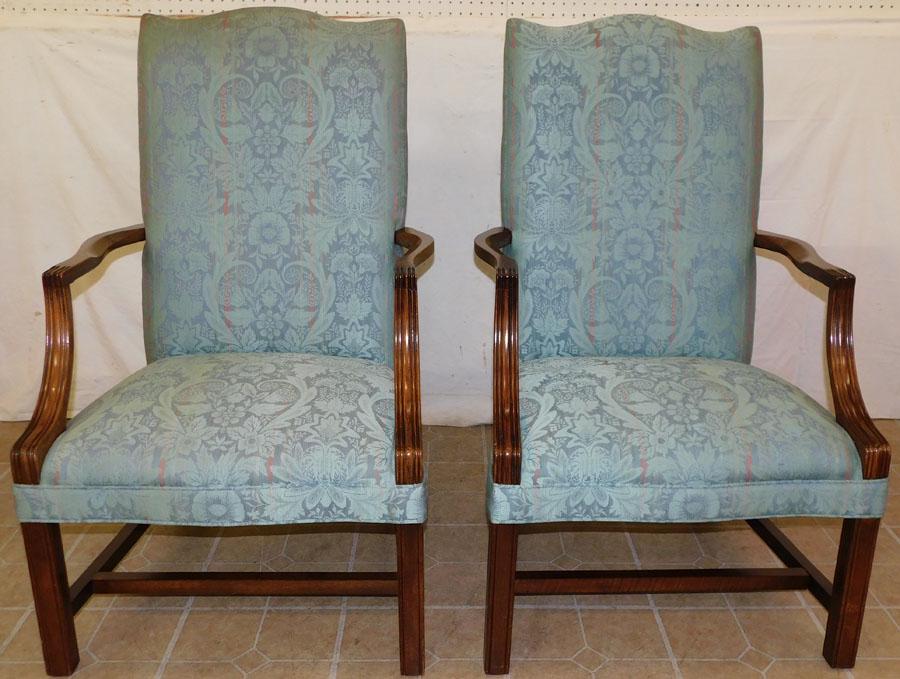 Pair Cherry Upholstered Library Chairs (1 of 5)