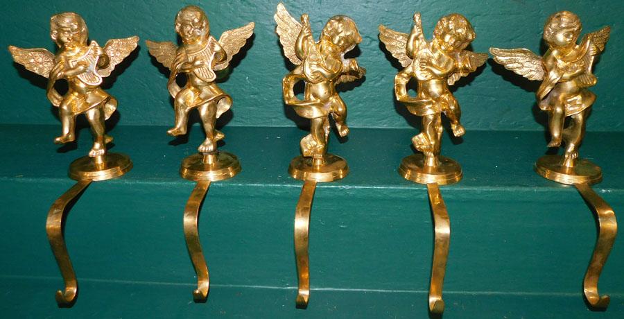 5 Cast Brass Stocking Holder Mantle Top Cherubs (1 of 3)