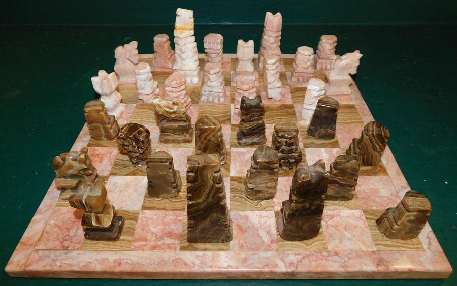 Marble Chess Set - One Broken Piece: Marble Chess Set - One Broken Piece. 14" X 14