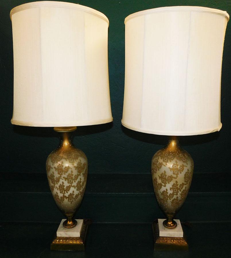 Pair Decorated Glass Marble Base Lamps (1 of 3)