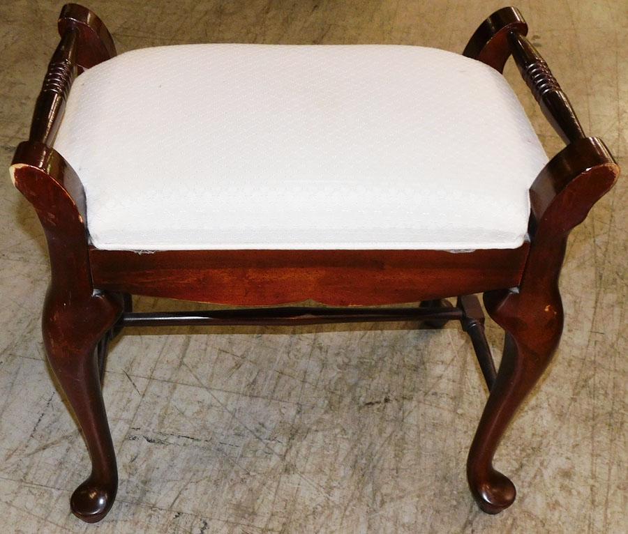 Mahogany Queen Anne Upholstered Vanity Bench (1 of 2)