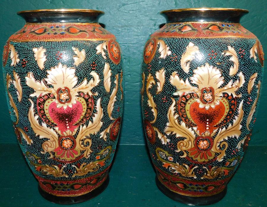 Pair Oriental Paint Decorated Porcelain Vases (1 of 3)