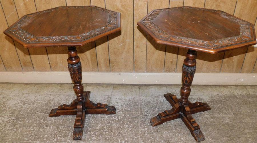 Pr Oak Carved Octagonal Shaped Top Tea Tables (1 of 3)