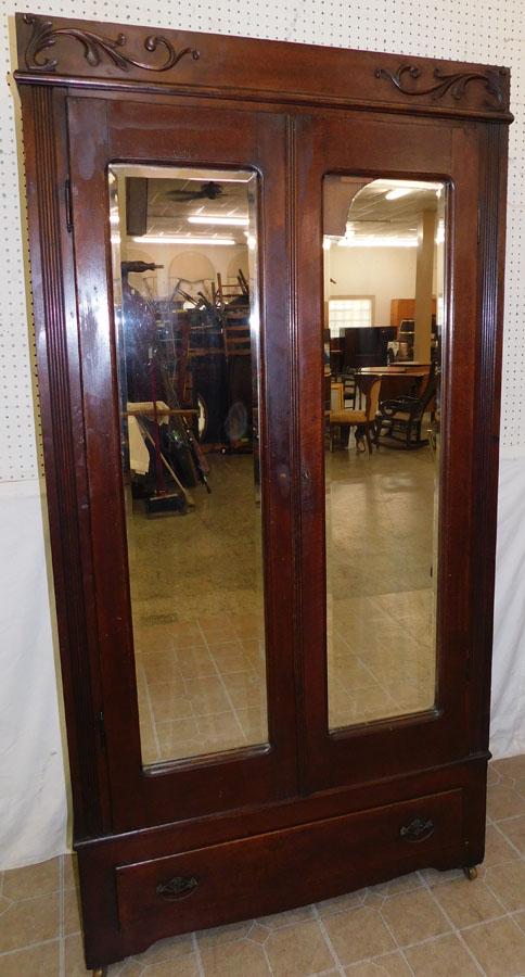 Antique Oak Mirrored Wardrobe -- As IS (1 of 6)