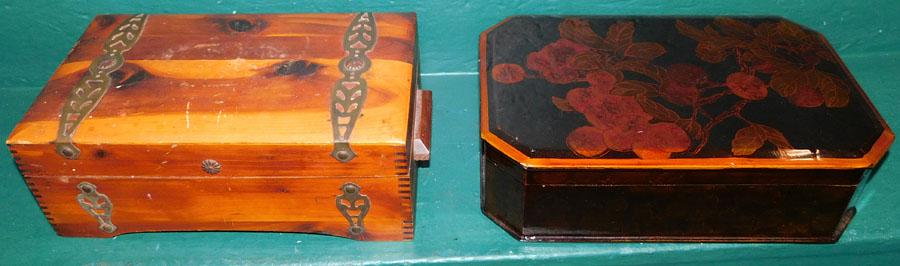 Brass Bound Cedar Box & Black Lacquered Box (1 of 3)