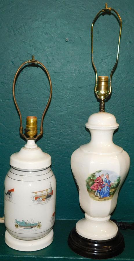 Paint Decorated Porcelain Lamp & Glass Lamp (1 of 3)
