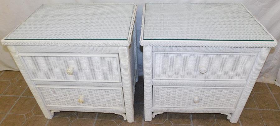 Pair Wicker 2 Drawer Nightstands By Henry Link (1 of 3)