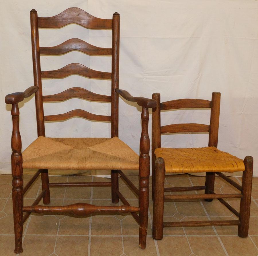 Ant Oak Ladder Back Arm Chair & Childs Chair (1 of 3)