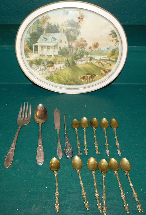 Tole Paint Decorated Tray & Flatware (1 of 4)