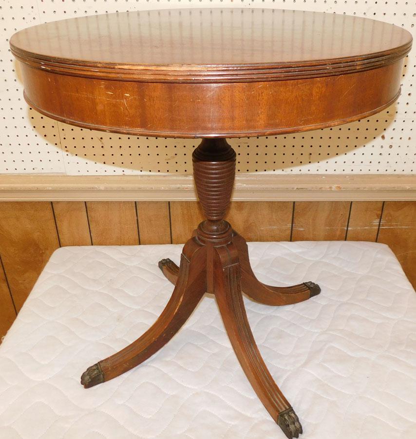 Mahogany Drum Table: Mahogany Drum Table. 26" Dia 28" H